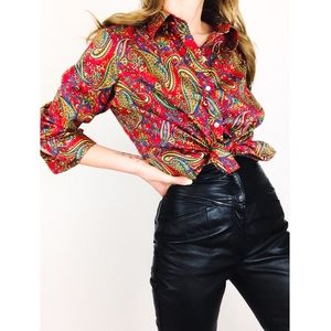 Vintage Ralph Lauren Paisley Button-Front Blouse | Size L